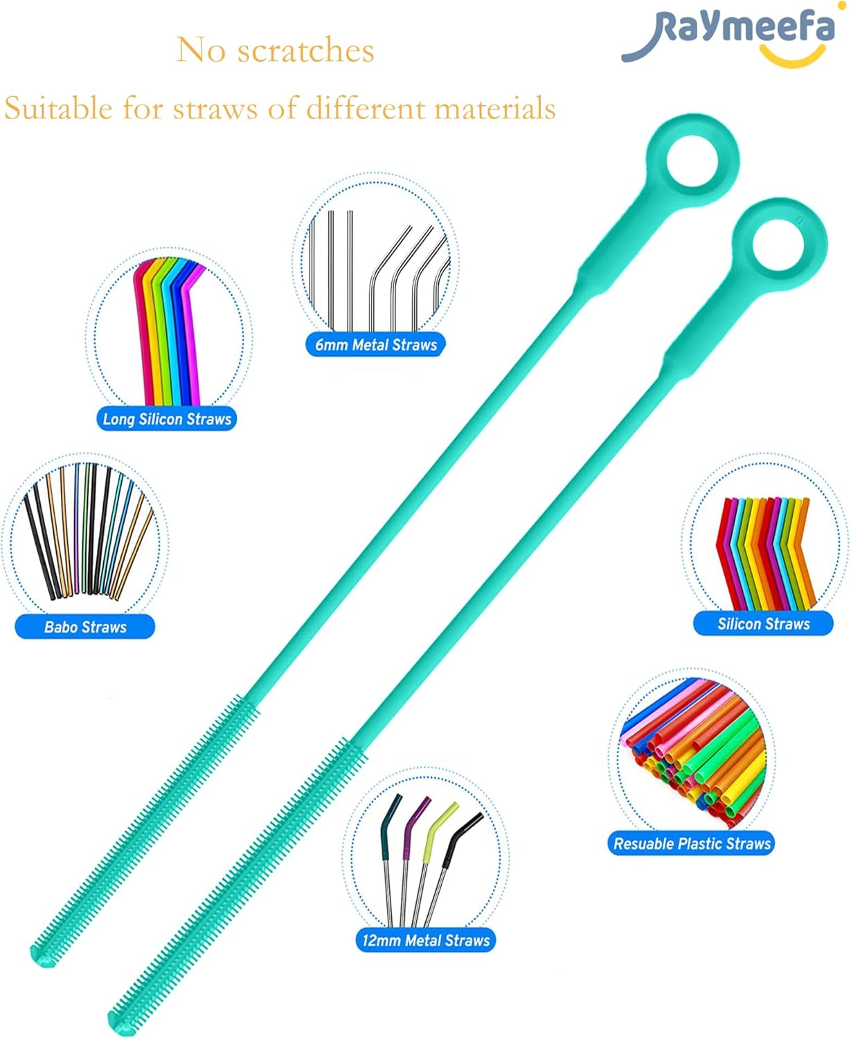 Straw Cleaner Brush Set - Raymeefa Scratch-Free Detail Cleaning for Reusable Straws & Tumblers (Blue)