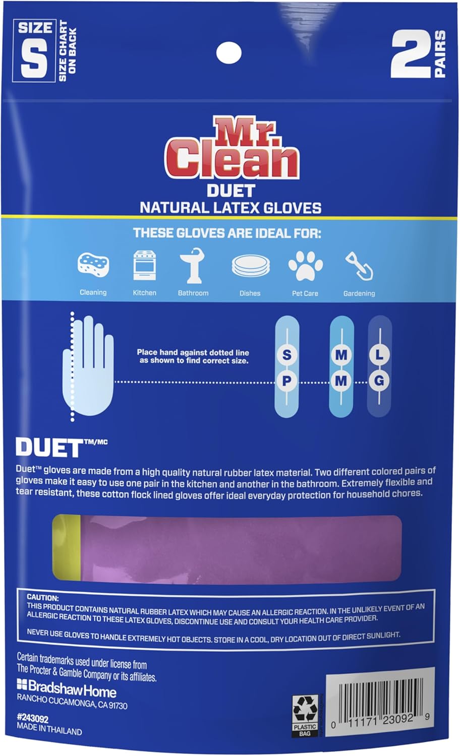 Mr. Clean Large Reusable Latex Gloves, 2 Color, 2 Pairs