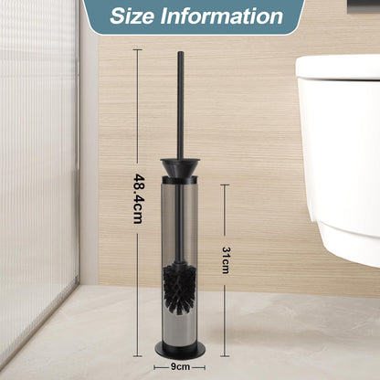 BGL Toilet Brush and Holder Set, Heavy Duty 304 Stainless Steel, Round Base and Long Handle for Bathroom Deep Cleaning, Drip-Proof, Space Saving for Storag, Polished Gold