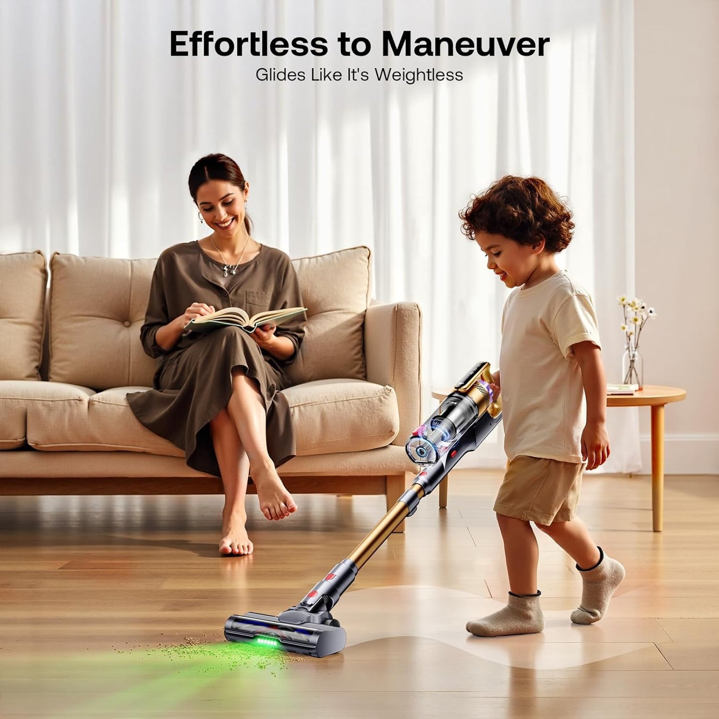 Trucozie Cordless Vacuum Cleaner, Self-Standing Lightweight Stick Vacuum with 50 mins Runtime, Powerful Suction, Anti-Tangle Wireless Vacuum for Home, Hardwood Floor, Carpet, Pet Hair, Black