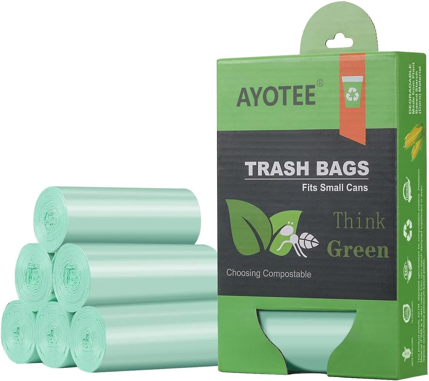 Compostable Trash Garbage bags,AYOTEE 13-15 Gallon Tall Kitchen Trash Bags,Heavy Duty Unscented 1.18Mils 55 Liter,60 Count,Strong Thicken Rubbish Waste Can Liners for Kitchen Garden Home