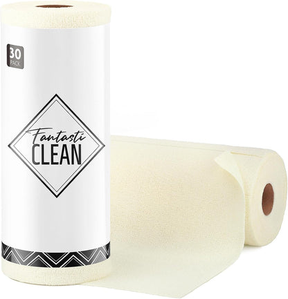 Fantasticlean Microfiber Cleaning Cloth Roll -75 Pack, Tear Away Microfiber Towels, 12" x 12", Reusable, Washable, Scratch Free, Ultra Absorbent Dishcloth for All-Around Cleaning Supplies (White)