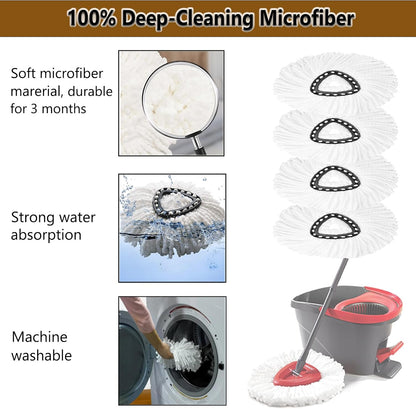 5-Pack Spin Mop Replacement Heads, 100% Microfiber Spin Mop Refills Heads for Easy Wring, 360°Micro Replacement Mop Head for Easy House Cleaning Floor Mopping - (White)