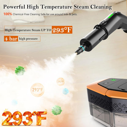 Steam Cleaner, 3-Level Adjustable Handle, 15s Heat-Up, Steamer for Cleaning With 1.8L Large Tank, Dry Burn Protection, Handheld Steam Cleaner for Home, Bathrooms, Tile,Grout,Car with 12pcs Accessories