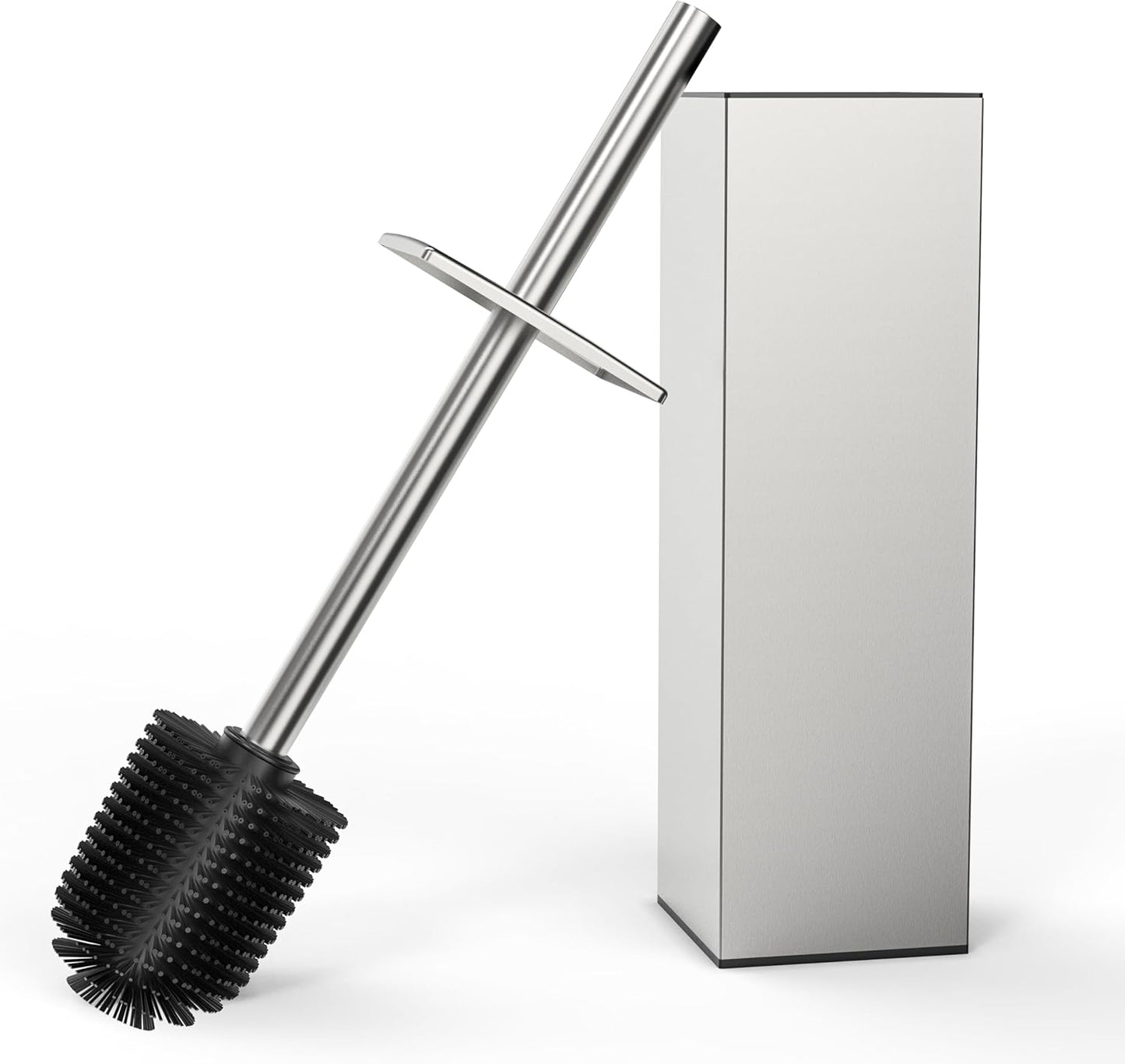 RUACQ Toilet Brush and Holder Set,Square Toilet Bowl Brush for Bathroom with 304 Stainless Steel Handle Toilet Cleaner Brush with Durable Scrubbing Bristles,Splash-Proof (White)