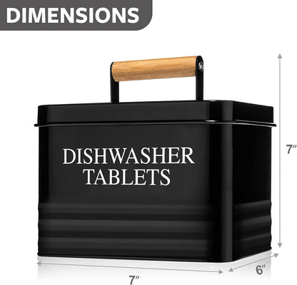 Calindiana Modern Farmhouse Metal Dishwasher Pods Container with Lid for Kitchen Organization and Storage, Kitchen Essentials Decor Accessories, Dishwasher Pods Holder, Mint