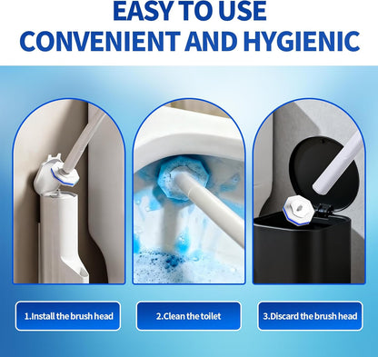 Disposable Toilet Brush Set with 60 Replacement Heads, Toilet Cleaning Replacement Pads, Starter Kit with Storage Case for Deep Cleaning and Hygienic Bathroom Maintenance