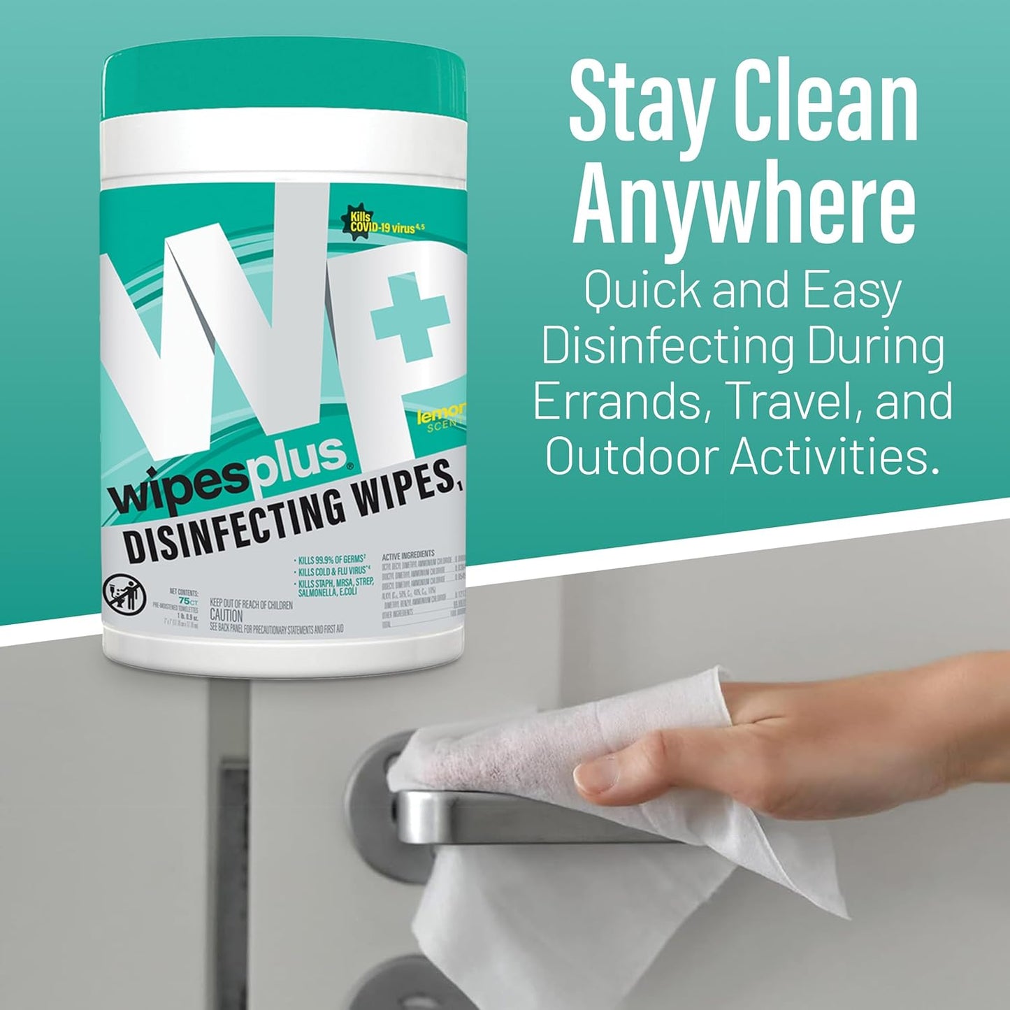 WIPESPLUS Disinfecting Surface Wipes Canister Bleach Free with Lemon Scent for Home and Business, 450 Count, (6 Packs of 75)