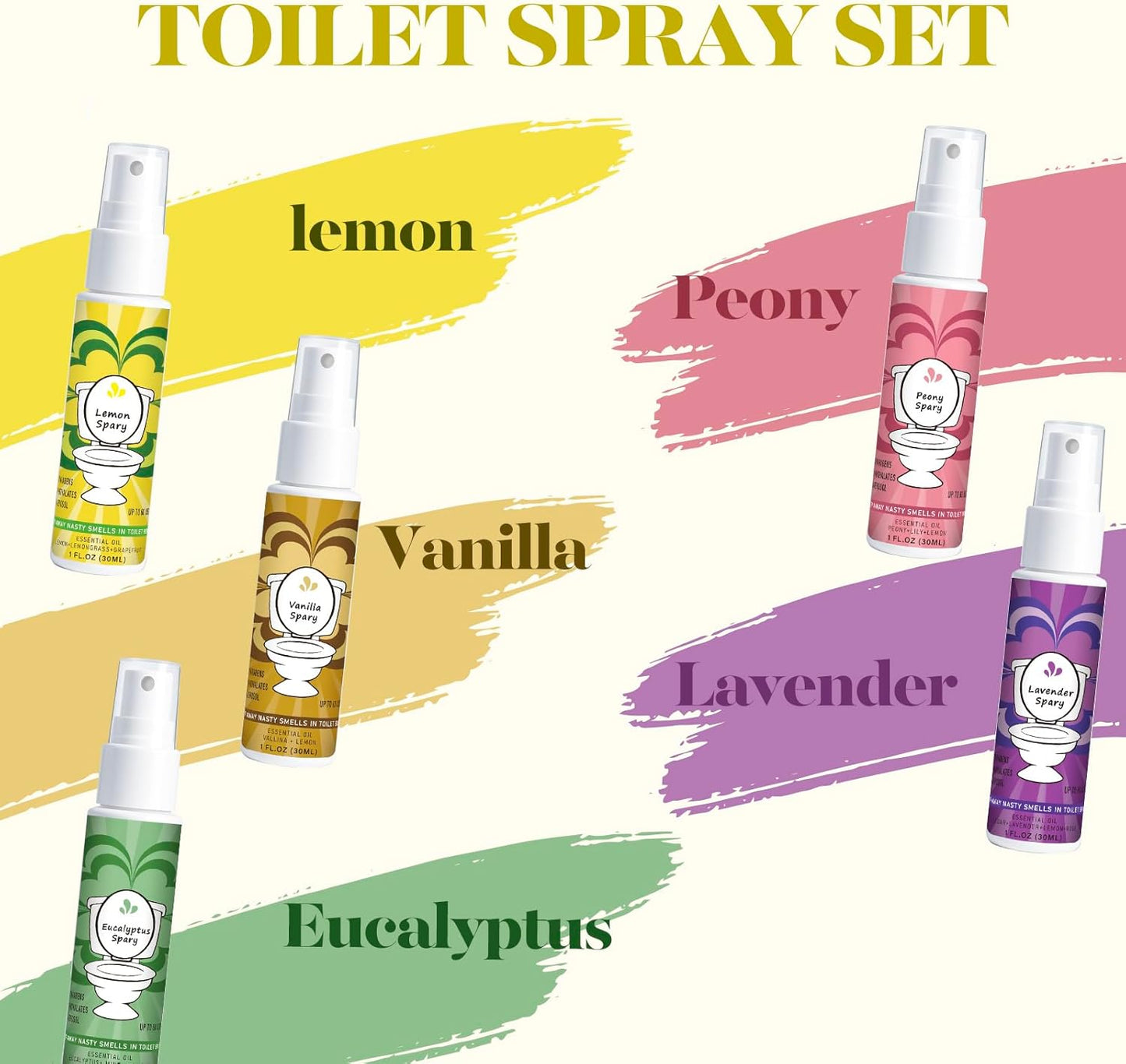 Toilet Spray for Poop 3 Pack, Travel Size Variety, Bathroom Odor Eliminator - Lemon Lavender Peony