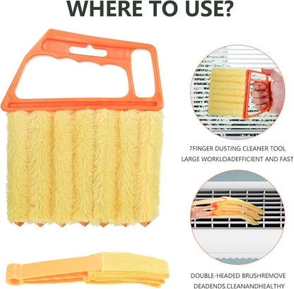 4pcs Window Venetian Blind Cleaner Duster Tool, Include 2pcs 7 Finger Blind Duster Brush & 2pcs Shutter Cleaner Brushes, Blinds Cleaning Brush Tool for Blinds Air Conditioner Vent Keyboard