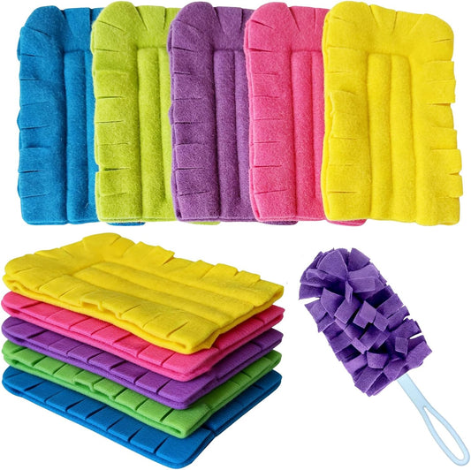 Duster Refill Reusable Fleece Duster Refills, Heavy Duty Feather Dusters Refills Washable Cleaning Pads for Home, Blinds, Car, Pet, Furniture, Fans (5 Pack-Mixed Color)