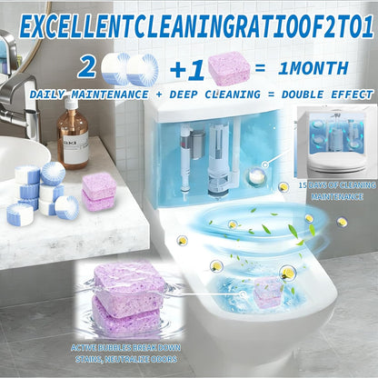 2-in-1 Toilet Cleaning Tablets (48 Pack) - 16 Effervescent Toilet Bowl Stain Remover and 32 Blue White Toilet Tank Cleaner Tablets - Limescale Removal for Septic System