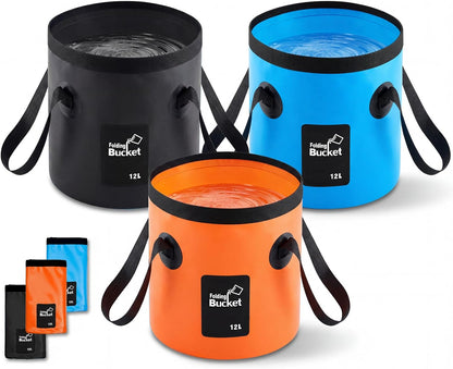 3 Pcs Collapsible Bucket Foldable Bucket with Handle, Cleaning Tools for Camping Fishing Hiking to Hold Water with Carry Bag Multiple Use Portable Lightweight (12L,Blue)
