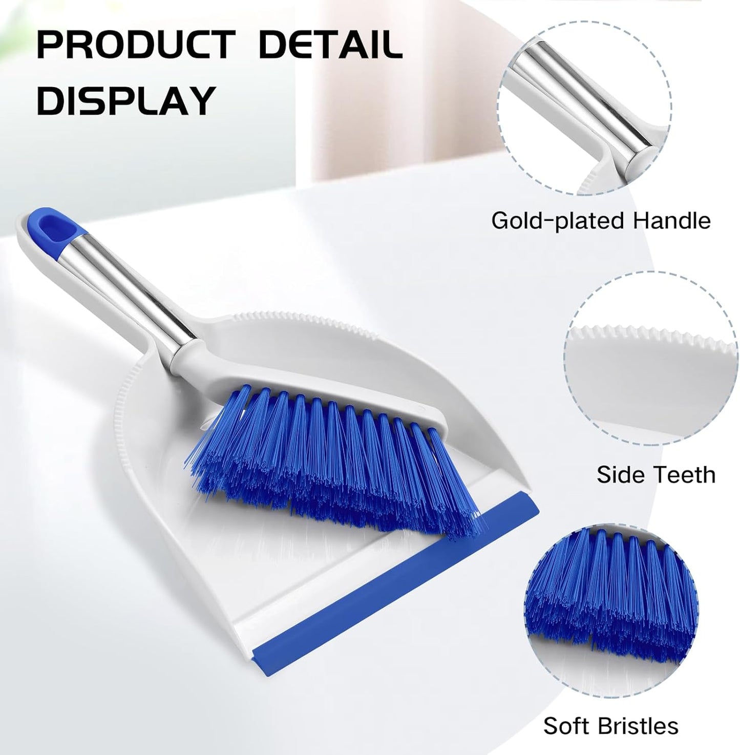 NACENA Mini Broom and Dustpan Set, Small Dust Pan and Brush Set with Handle Dustpan Teeth for Cleaning Hair Suitable for Office Desks Drawers Sofas Outdoor Camping, Light & Purple