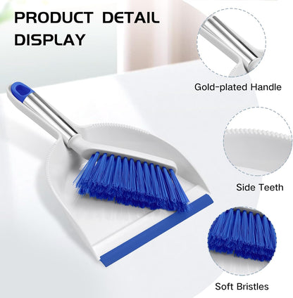 NACENA Mini Broom and Dustpan Set, Small Dust Pan and Brush Set with Handle Dustpan Teeth for Cleaning Hair Suitable for Office Desks Drawers Sofas Outdoor Camping, Light & Purple