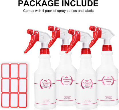 Uineko Plastic Spray Bottle (4 Pack, 24 Oz, All-Purpose) Heavy Duty Spraying Bottles Leak Proof Mist Empty Water Bottle for Cleaning Solution Planting Pet with Adjustable Nozzle and Measurements
