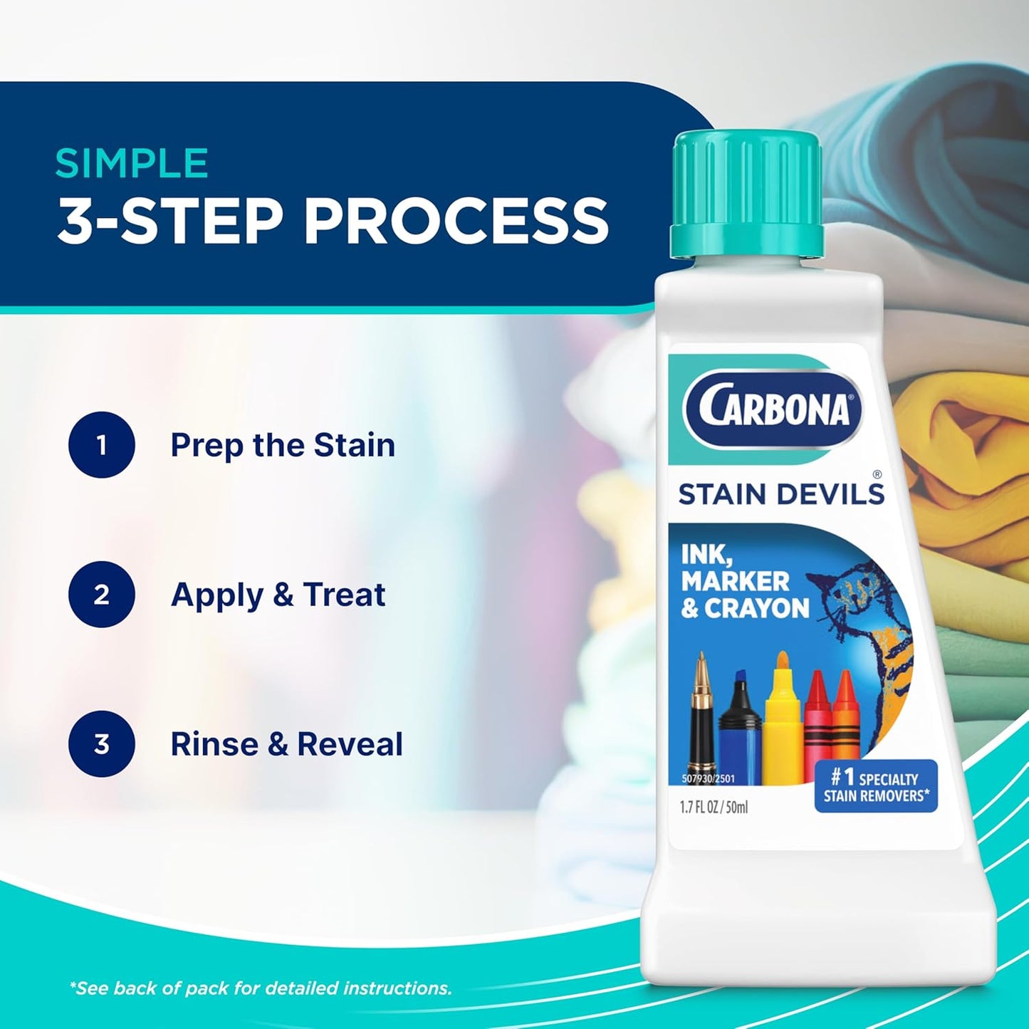 Carbona Stain Devils #6 (1.7 Fl Oz), Targeted Spot Cleaner for Grass, Dirt & Make-Up Stains, Safe on Skin & Washable Fabrics