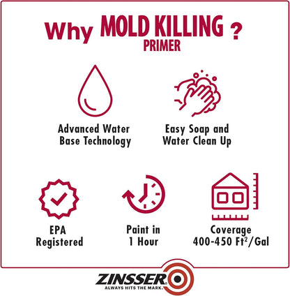 qt Zinsser 276087 White Zinsser, Mold Killing Primer Water-Based Mold Killing Primer