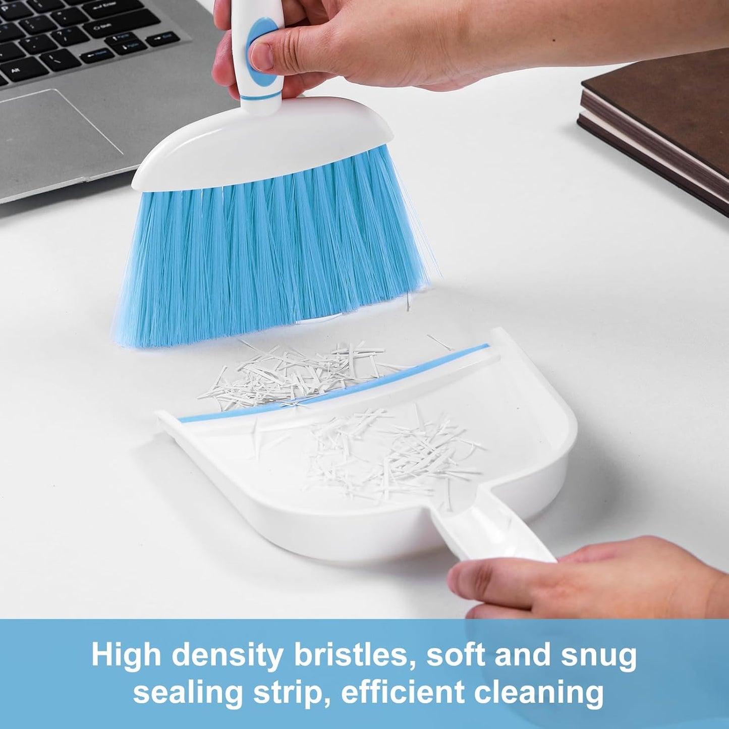 NACENA Small Dust Pan and Brush Set, Mini Broom and Dustpan Set Small Hand Broom and Brush Combo Dust Pan with Teeth for Home Cleaning Drawers Desktop Sofas and Outdoor, White & Gray
