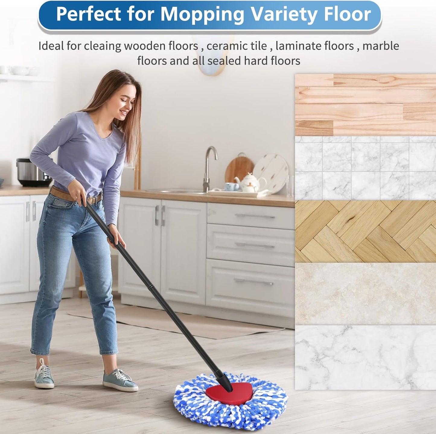 8 Pack RinseClean Spin Mop Replacement Head Refills Compatible with O Ceda RinseClean 2 Tank System, Blue Microfiber Mop Refills for Floor Cleaning