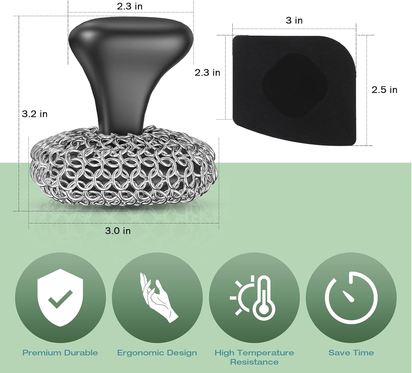 Cast Iron Scrubber | Dish Scrub Brush | 316 Cast Iron Cleaner Chainmail Scrubber for Pan Skillet Cleaner - Dish Scouring Pad Dishwasher Safe Cleaning Kit, Blue