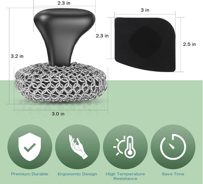 Cast Iron Scrubber | Dish Scrub Brush | 316 Cast Iron Cleaner Chainmail Scrubber for Pan Skillet Cleaner - Dish Scouring Pad Dishwasher Safe Cleaning Kit, Blue
