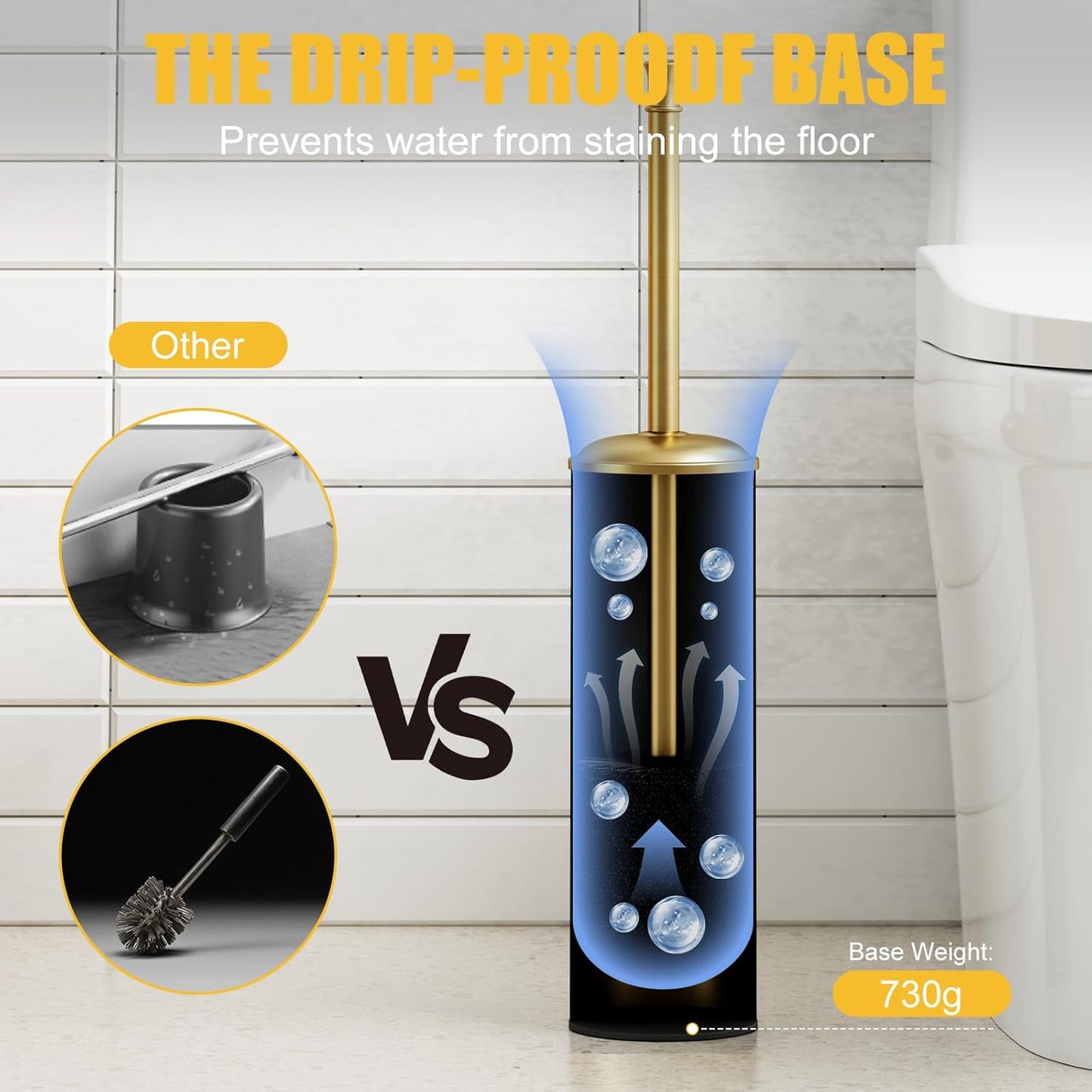 BESy Toilet Brush and Holder, Toilet Cleaner Bowl Set with Two Brush with Extra Long Handle, Durable Bristles Toilet Scrubber and Covered Holder, Drip-Proof Stainless Steel Oil Rubbed Bronze