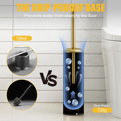 BESy Toilet Brush and Holder, Toilet Cleaner Bowl Set with Two Brush with Extra Long Handle, Durable Bristles Toilet Scrubber and Covered Holder, Drip-Proof Stainless Steel Oil Rubbed Bronze