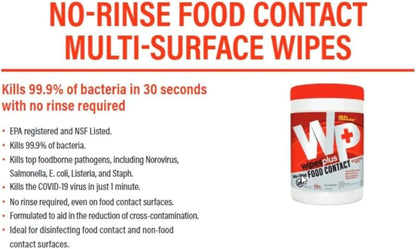 WIPESPLUS Cleaning Wipes All Purpose Food Contact - No Rinse, No Residue, Quick Dry Formula, Disinfecting Wipes For Restaurants, Foodservice, Schools - Canister, 100 Count, (Pack of 12)