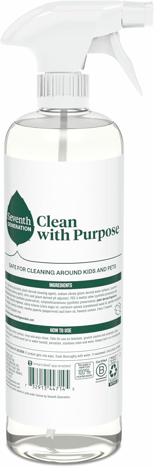 Seventh Generation All Purpose Cleaner, Biodegradable Formula, Free & Clear, 23 oz (Pack of 4)