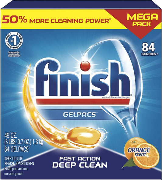 Finish Gelpacs Dishwasher Detergent, Orange Scent, 84 Count