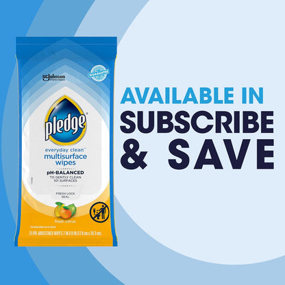 Pledge Multi-Surface Furniture Polish Wipes, Works on Wood, Granite, and Leather, Cleans and Protects, Fresh Citrus - Pack of 6 (150 Total Wipes)