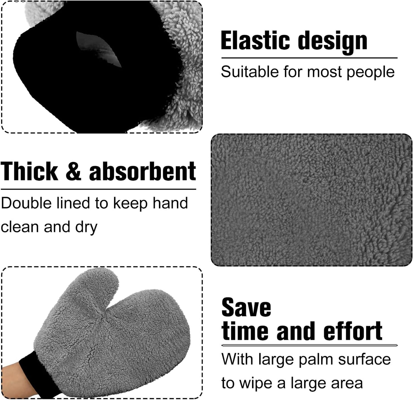 Remerry 6 Pcs Microfiber Mitts with Thumb for Cars Paint Wash Gloves Terry Weave Dusting Mitts