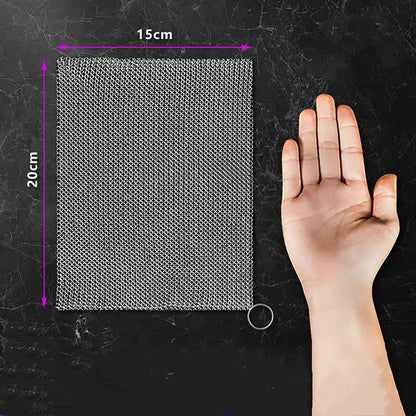 Cast Iron Cleaner and Chainmail Skillet Scrubber - 4''x4'' Upgraded 3.8mm Small Ring, 316L Stainless Steel Fine Rings - Durable Scraper for Skillets, Pans, Griddles & Containers