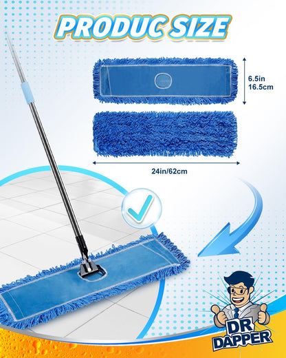 DR DAPPER 36-Inch Commercial Dust Mop Head, Large Washable Microfiber Dust Mop Replacement Head, Sweeper and Janitorial Supplies (Blue-2 Pack)