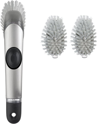 OXO SteeL Soap Dispensing Dish Brush with OXO SteeL Soap Dispensing Dish Brush Refills, 2-Pack