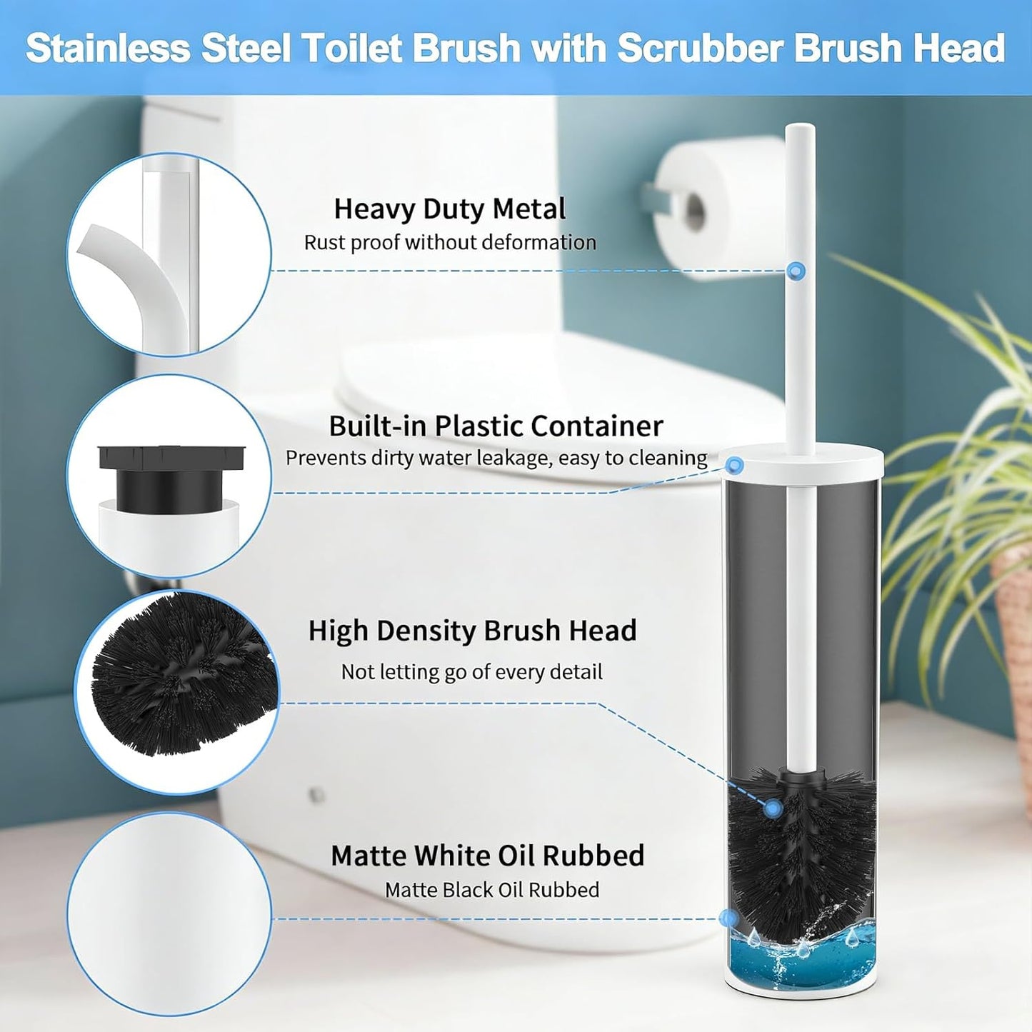 Stainless Steel Toilet Brush and Holder Set Oil Rubbed Matte Black Heavy Duty Toilet Bowl Brush with Long Handle for Bathroom and Farmhouse