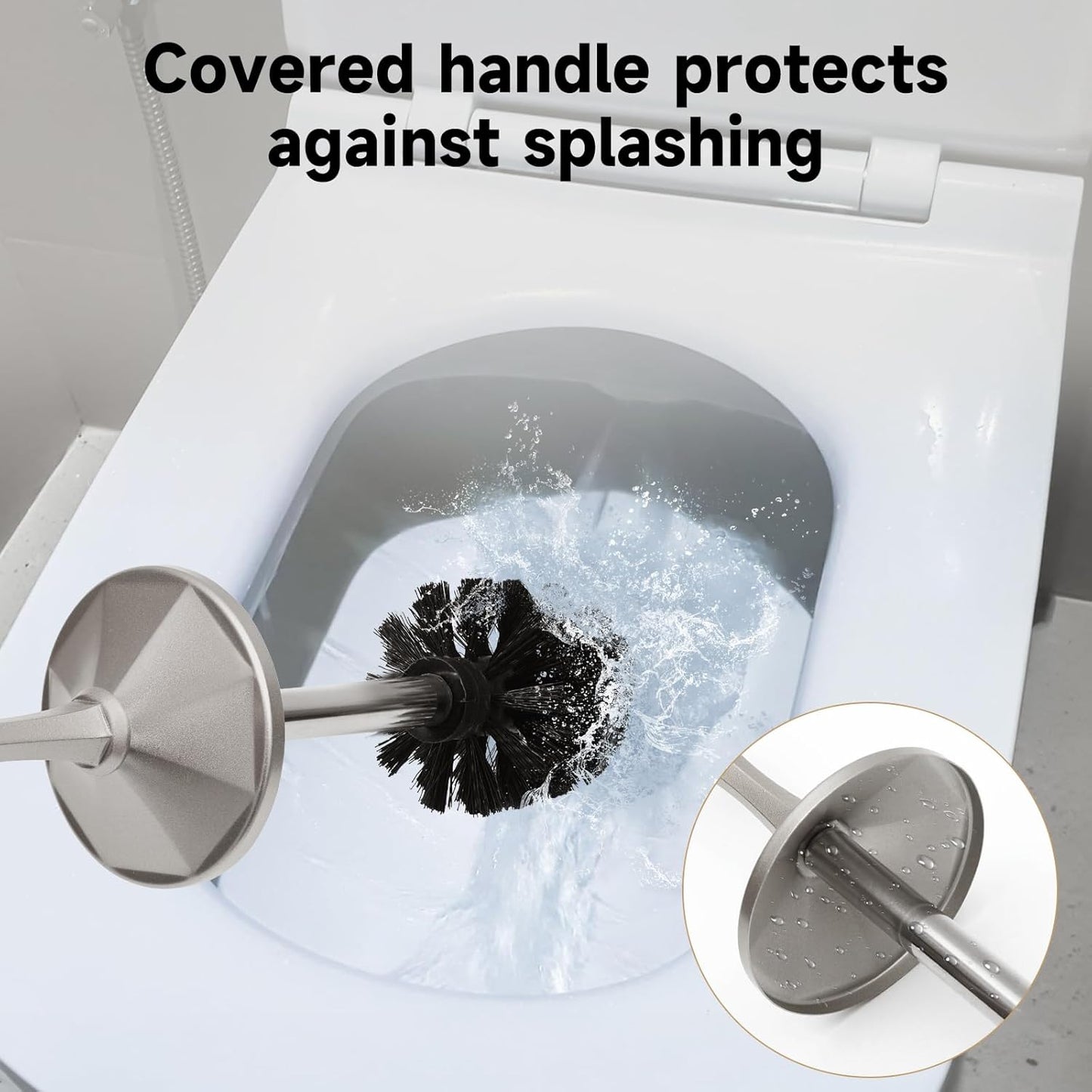 Bronze Toilet Brush and Holder，Extra Long Handled Toilet Brush for Bathroom，Stainless Steel Heavy Duty Toilet Bowl Brush,Deep Cleaning Modern Toilet Cleaner Brush -Space Saving, Covered Brush, Durable