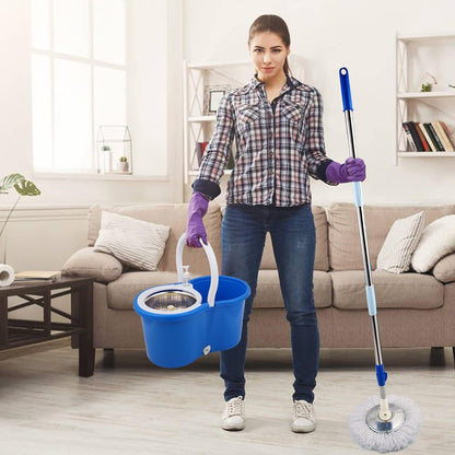 Mop and Bucket Set, 360° Spin Mop and Bucket with Wringer Set and 3 Microfiber Mop Refills, Stainless Steel 61" Extended Handle Spinning Mop Bucket System for Floor Cleaning
