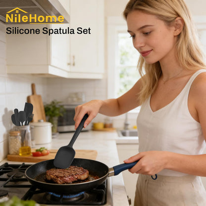 NileHome Silicone Spatula Set, 6 Pieces Food Grade Kitchen Utensils with Silicone Brush Heat Resistant Dishwasher Safe BPA-Free Rubber Spatula for Scraping, Baking, Cooking, Mixing-Forest Style