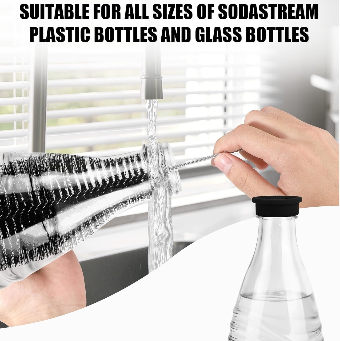 Bottle Brush for Sodastream Bottle, Soda Bottle Cleaning Brush with Gentle & Anti-Scratch Bristles Bottle Cleaner Bottle Washing Brush for Soda Bottles