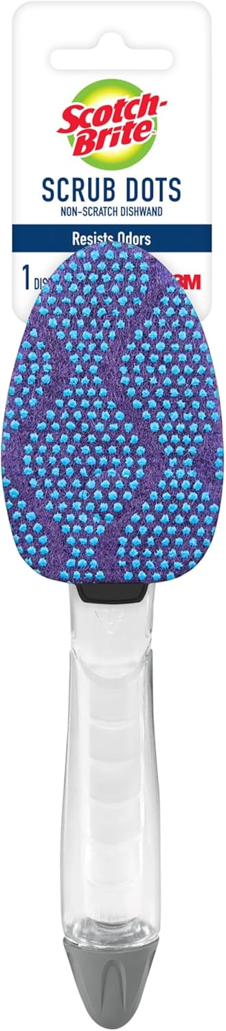 Scotch-Brite Scrub Dots Non-Scratch Soap-Dispensing Dishwand, 1 Count, Keeps Hands Out of The Mess, Fits All Scotch-Brite Refills, Assorted Colors