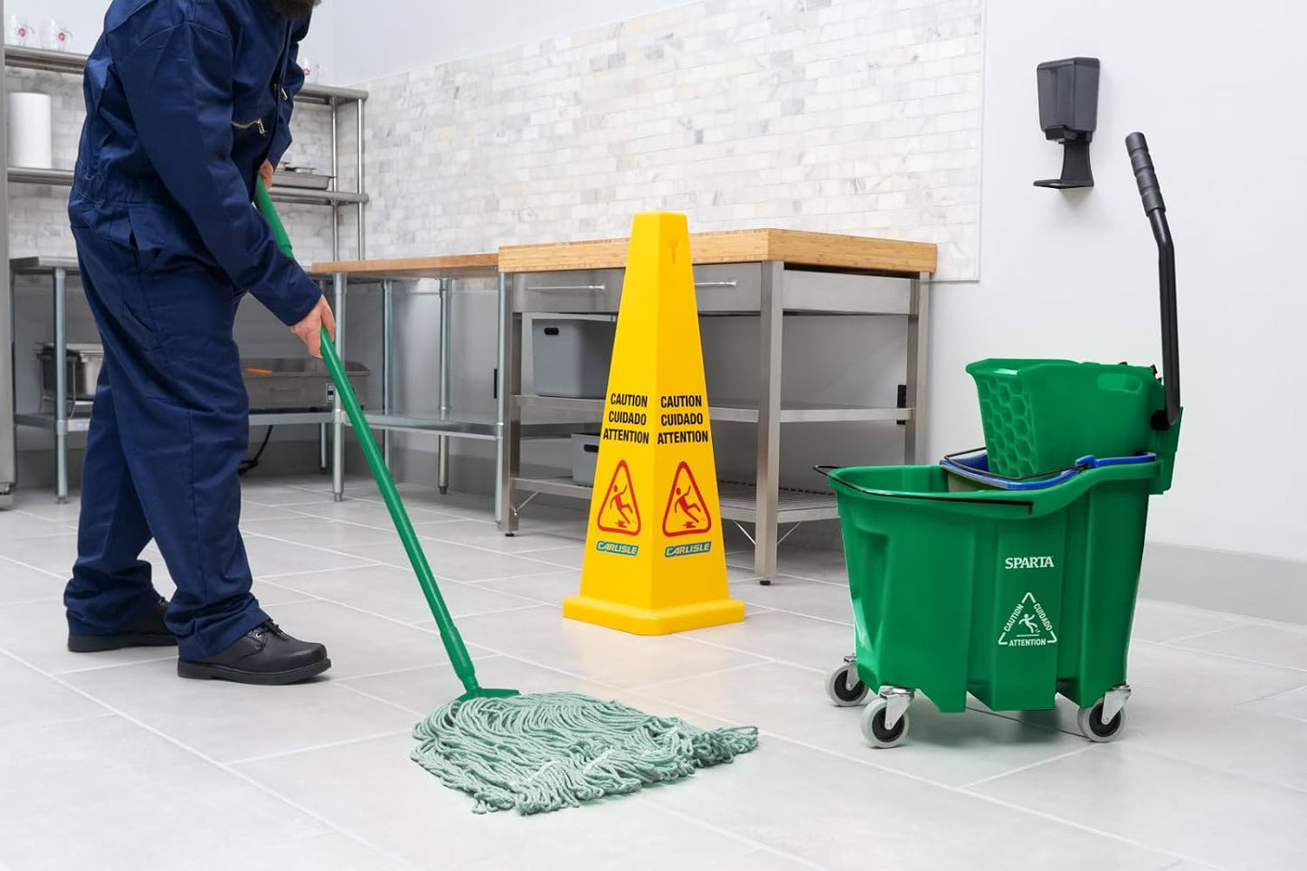 Carlisle FoodService Products Omnifit Mop Bucket with Side Press Wringer and Soiled Water Insert for Floor Cleaning, Kitchens, Restaurants, And Janitorial Use, Polypropylene (Pp), 35 Quarts, Yellow