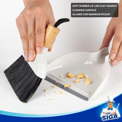 MR.SIGA Mini Dustpan and Brush Set, Portable Cleaning Brush and Dustpan Combo with Bamboo Handle, Black, 1 Set