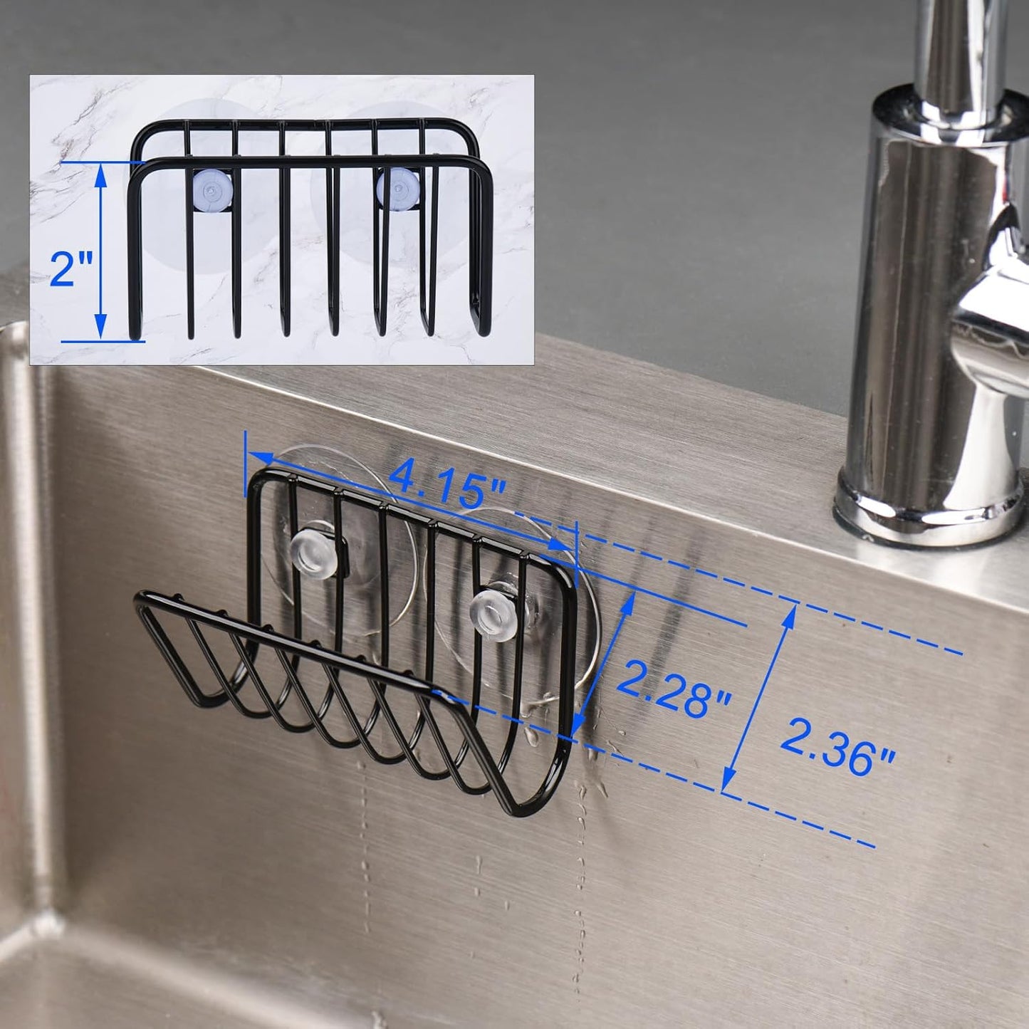 Toplife Sponge Holder for Kitchen Sink, Stainless Steel Suction Cup Sponge Caddy - Silver