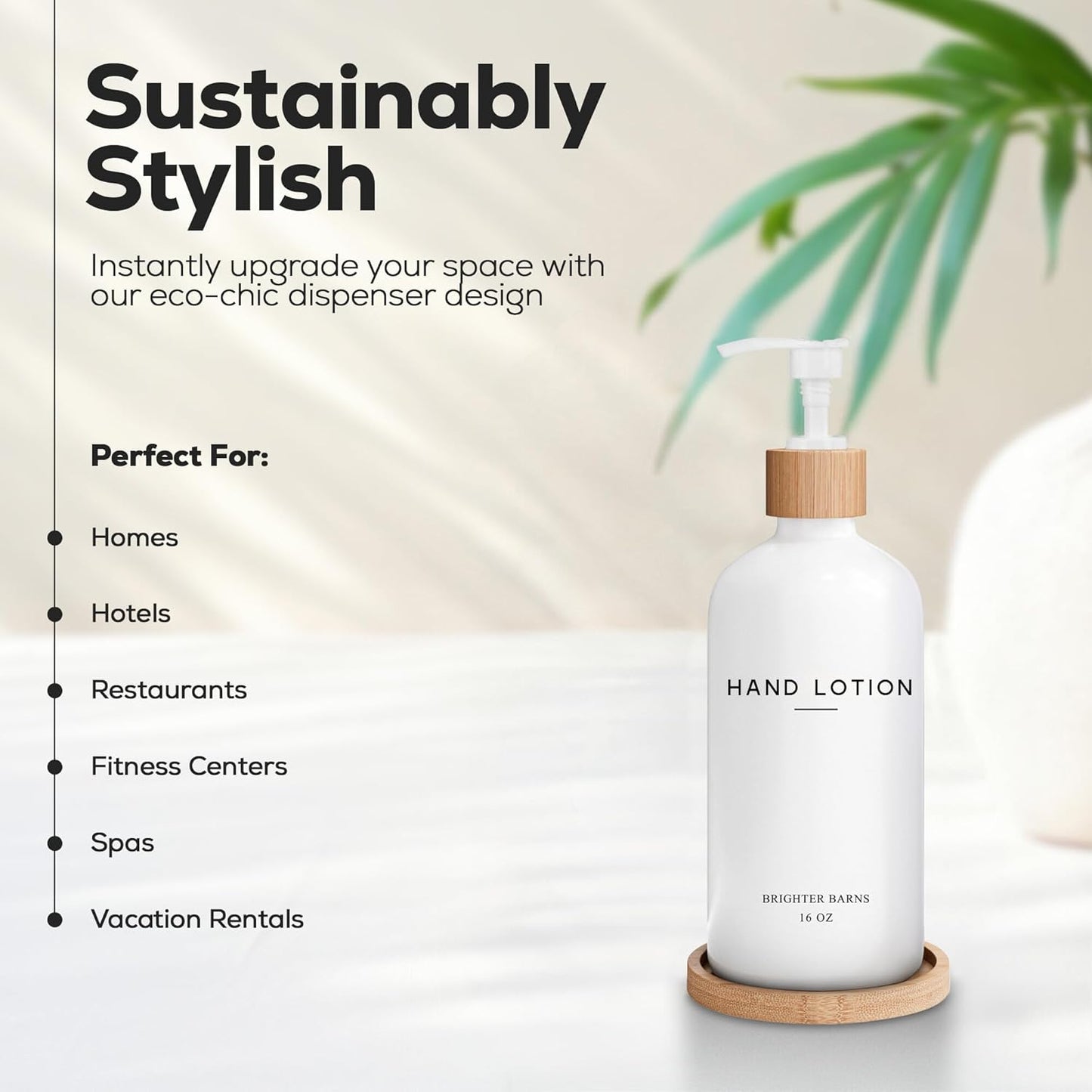 Clear Glass Dish Soap Dispenser by Brighter Barns - Kitchen Sink Set With Bamboo Tray - Modern Decor and Accessories, Minimalist Neutral Home (Clear)