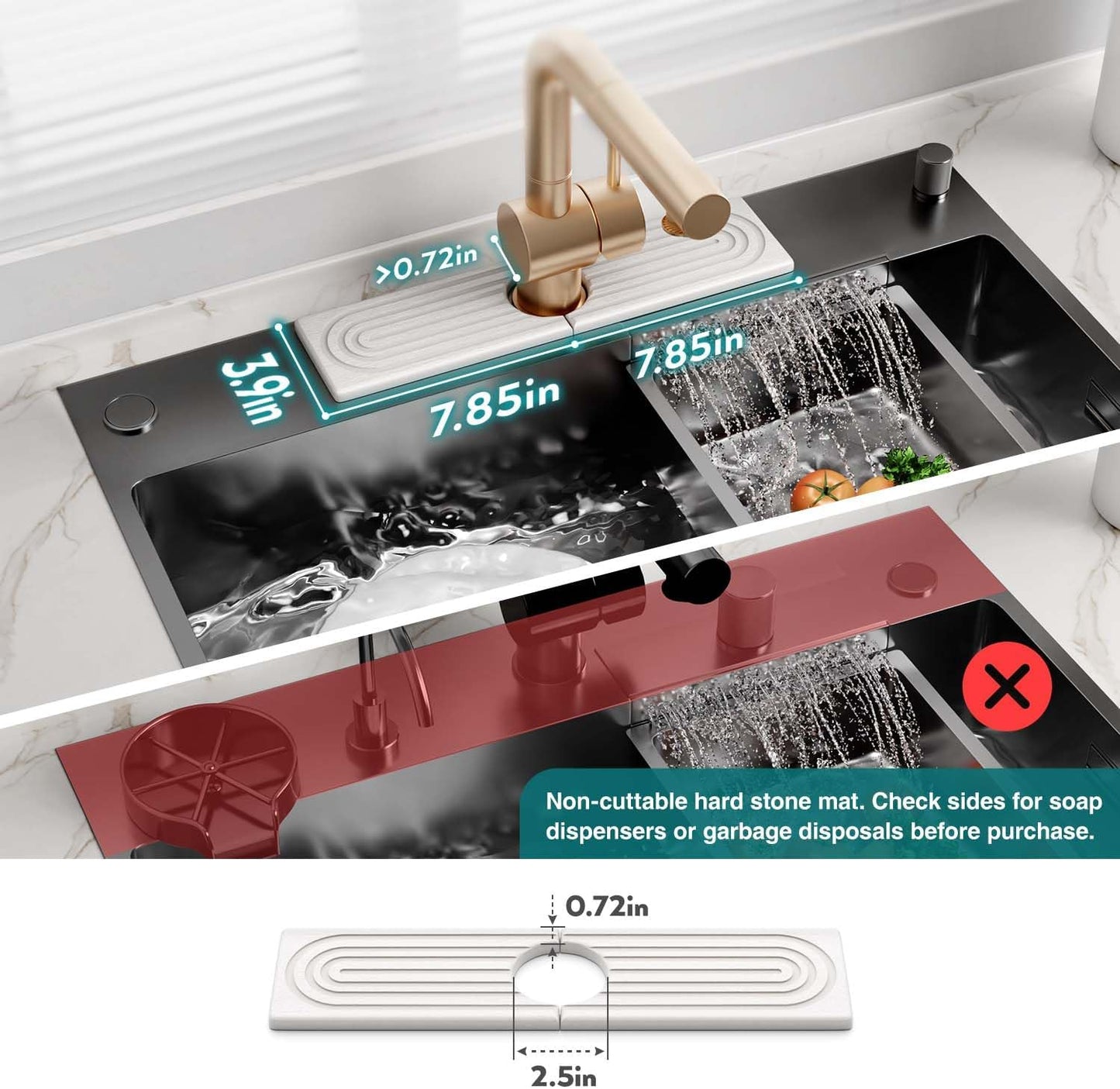 Eormoe Faucet Mat for Kitchen Sink – Diatomite Stone Drying Mat & Sink Protectors, Prevent Moisture – Sink Splash Guard Water-Absorbing Stone Tray for Bathroom Counter (Light Grey, 23.6" x 3.9")