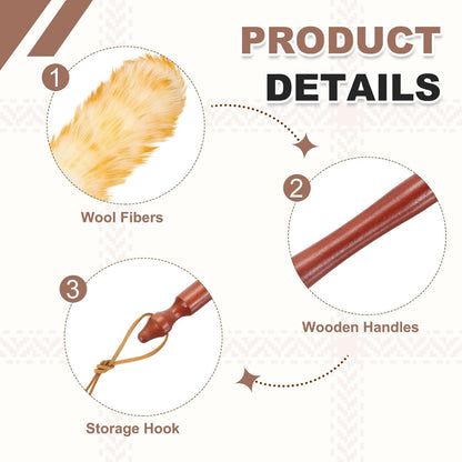 uxcell Wool Duster, 14.2" Natural Feather Cleaner Household Cleaning Duster with Solid Wooden Handle for Cleaning Fans Window Blinds Shelves Furniture, Pink