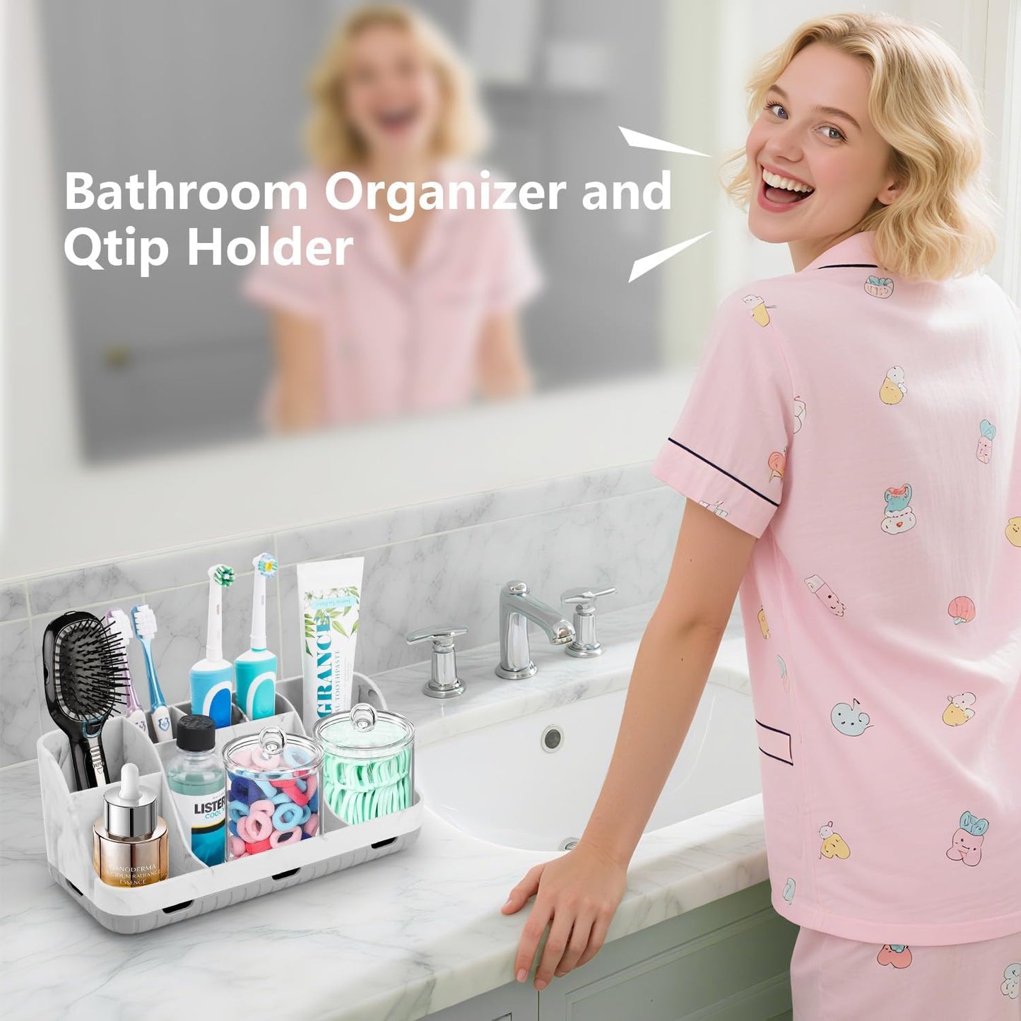 GFWARE Wood Toothbrush Holders for Bathrooms Countertop Organizer - Detachable 7 Slots Kid Bathroom Decor and Accessories, Wooden Bathroom Sink Storage Organization, Caddy, Tray, Brown