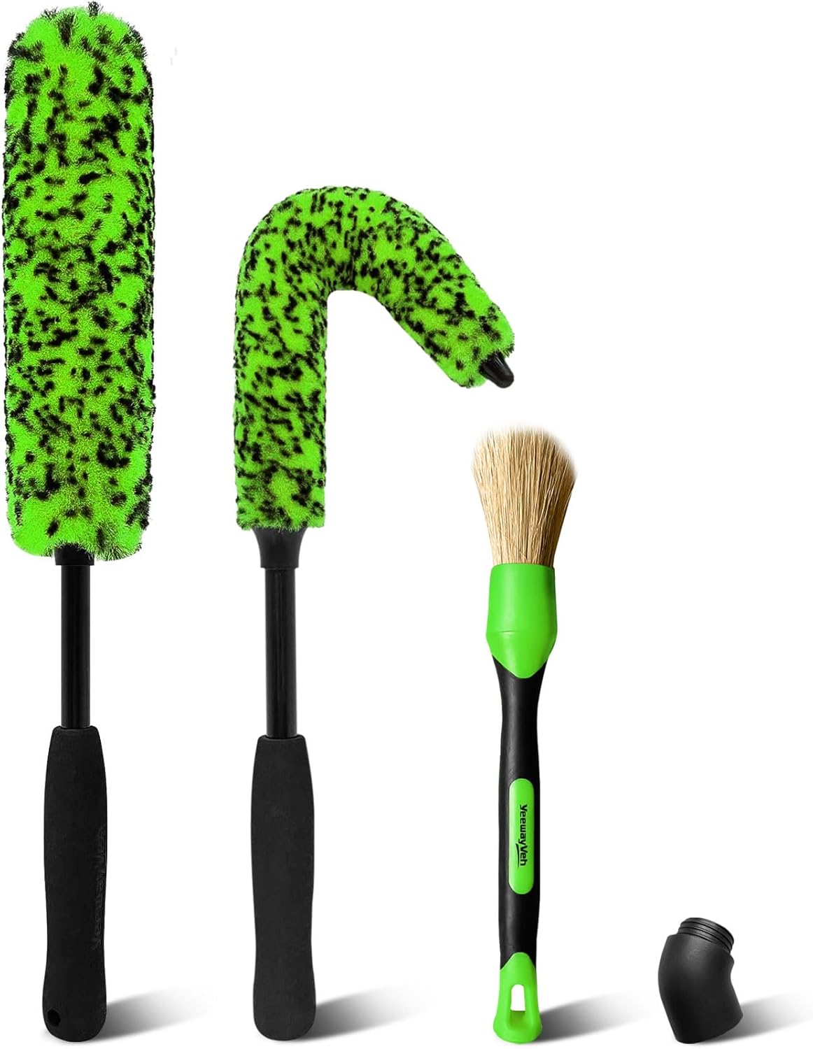YeewayVeh 8PCS Ultimate Wheel and Tire Brush Kit | 2-Size 360° Bendable Rim Brushes, Boar Hair Detailing Brush, Tire Shine Applicators & Microfiber Towel | Complete Scratch-Free Cleaning & Shining Set